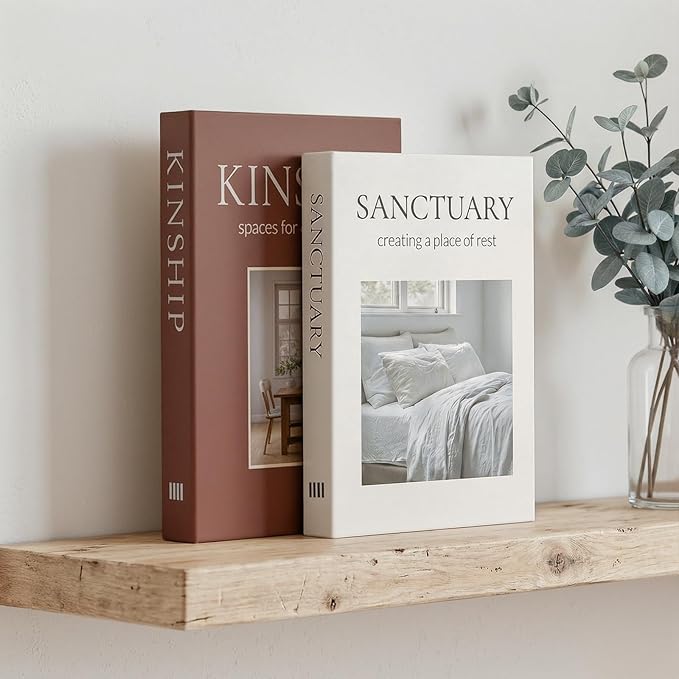 Decorative Book Boxes for Coffee Table Decor (Set of 2) - Faux Books with Hidden Storage - Modern Warm Luxury & Neutral Home Accents - Sanctuary & Kinship (Chocolate Brown & Beige)
