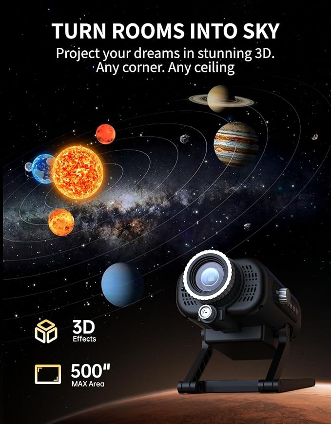 60-in-1 Galaxy Projector, HD Home Planetarium Projector with Built-in Non-Fading Scenes, 3D Star Light Projector for Bedroom, Twinkling Star & Meteor, Bluetooth Speaker & White Noise, Birthday Gifts