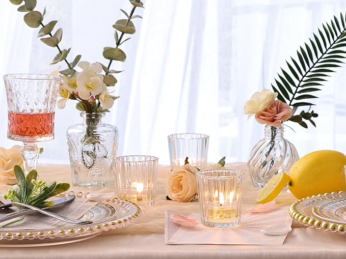 NITIME 8pcs Vintage Ribbed Votive Candle Holders, Glass Candle Holder for Wedding Table Decor, Tea Lights Candle Holder for Table Centerpiece, Christmas, Holiday Decor
