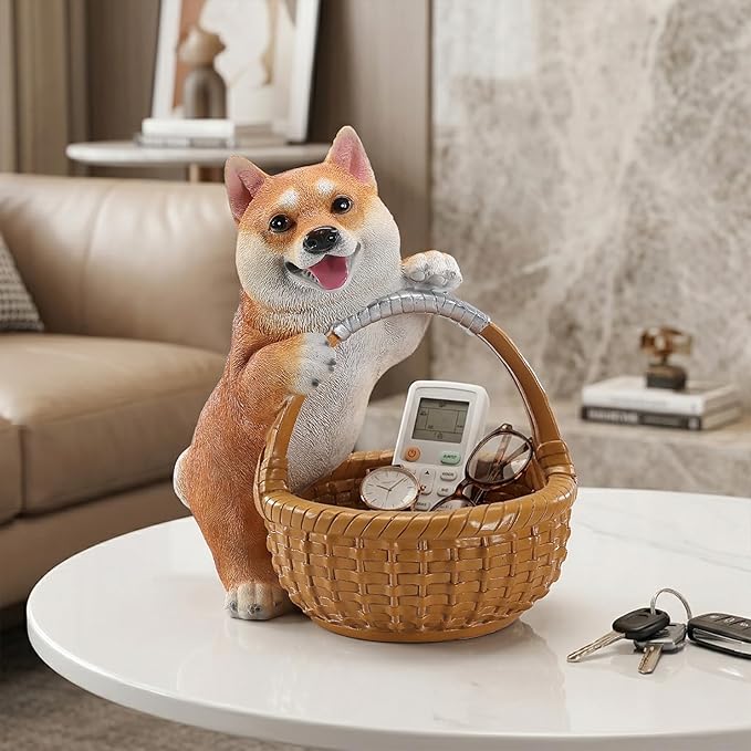Dog Resin Storage Basket, Desktop Organizer for Remote & Keys, Cute Home Decor Tray, Ideal present for Pet Lovers.(Shiba Inu)
