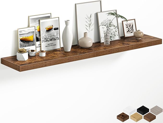 12 Inch Deep Floating Shelves, 60W x 12D Floating Shelf for Books, Rustic Wood Deep Wall Shelves for Home Storage & Display, 1.5" Thicked Shelves for Kitchen, Living Room, Bedroom, Brown, 1 Pack