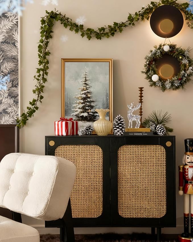 InSimSea Gold Framed Wall Art, Vintage Canvas Prints Decor, Christmas Tree Paintings Large Wall Decor, Farmhouse Pictures for Winter Xmas Bedroom Holiday Decoration Gifts, 16x24inch