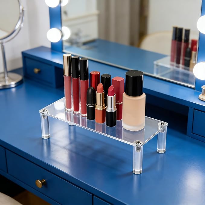 Acrylic Riser, Display Stand Clear Shelf 7.87x3.15x2 Inches Small Display Risers 1 Tier Rectangular Organizer Lightweight Tabletop Shelf for Cosmetic Products Tabletop Use and More