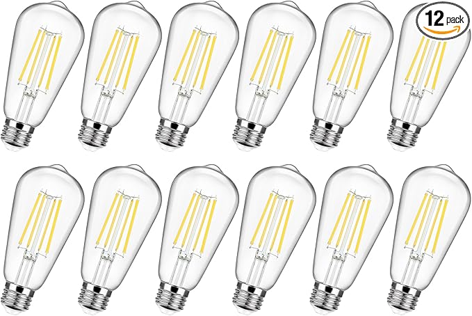 12-Pack Vintage E26 LED Edison Bulbs 100W Equivalent 1400LM High Brightness 8W ST58 LED Filament Light Bulbs 5000K Daylight White Medium Base CRI90+ Antique Clear Glass for Home Kitchen, Non-dimmable