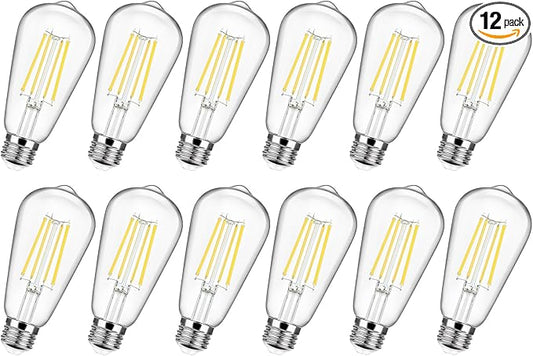 12-Pack Vintage E26 LED Edison Bulbs 100W Equivalent 1400LM High Brightness 8W ST58 LED Filament Light Bulbs 5000K Daylight White Medium Base CRI90+ Antique Clear Glass for Home Kitchen, Non-dimmable