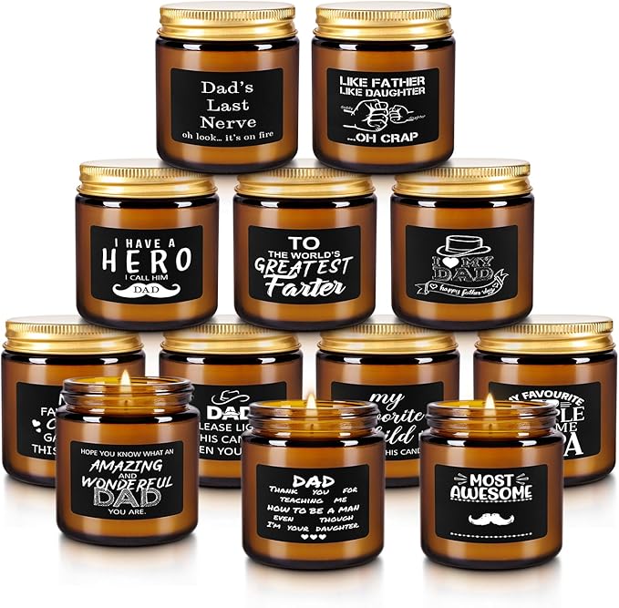 12-Pack Amber Jar Scented Candles, 3.5oz, Natural Soy Wax and Premium Essential Oils. Gift for Father’s Day, Ideal for Study Home & Office Aromatherapy.