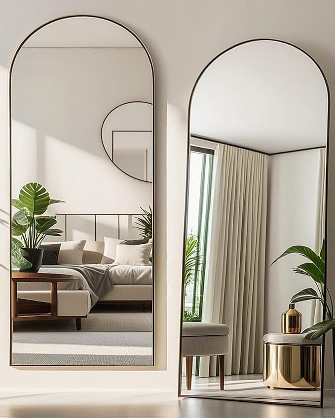 NEARBYSD Arched Full Length Mirror77 x38 Full Body Floor Mirror Standing Hanging or Leaning Wall, Arch Wall Mirror with Stand Aluminum Alloy Frame for Bedroom Cloakroom Black
