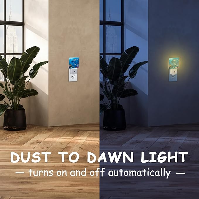Tropical Underwater World Night Light,Shark Turtle Fish Jellyfish Plug-in Night Light Auto Dusk-to-Dawn Sensor Energy Efficient LED Lamp for Room Decor,Hallway,Kitchen,Bathroom,Nursery,Stairs
