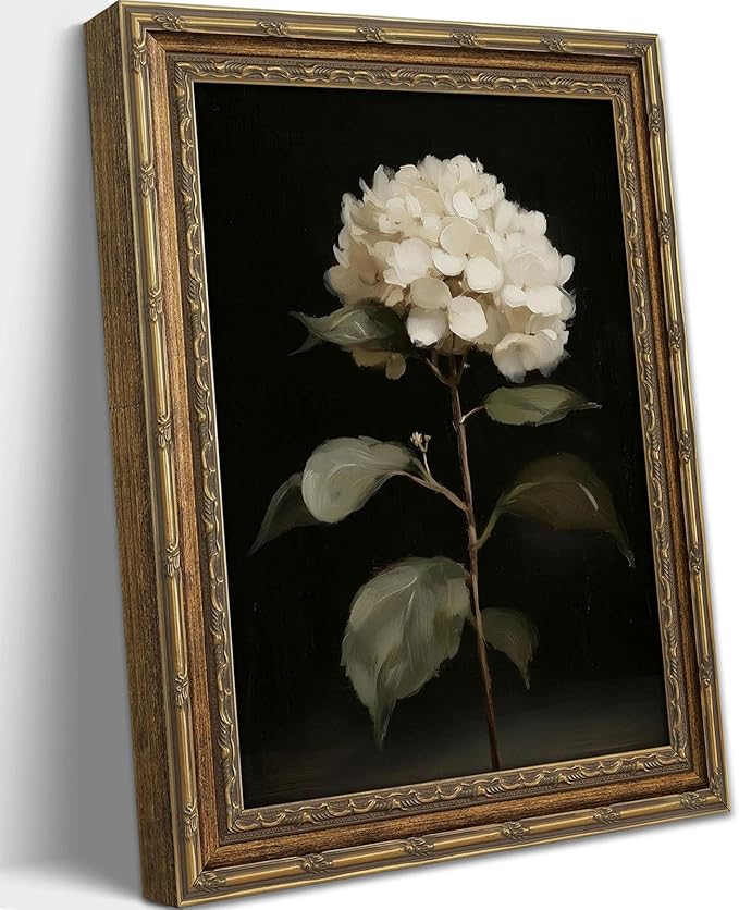 Vintage Gold Framed Wall Art White Hydrangea Wall Art Vintage Botanical Floral Wall Decor Picture Rustic Cottagecore Aesthetic Flower Poster Print for Living Room Bedroom 12x16in