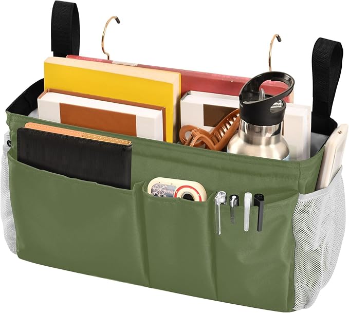 Dark Cyan Bedside Caddy Storage Bag Bedside Organizer for Headboards Bunk Beds Hanging Storage Organizer 6 Pockets with Hooks for Magazine Water Bottle Holder