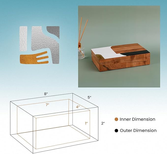 Handicrafts Home Decorative Storage Box, Keepsake Box Jewellery Organiser Abstract Wood Box, Handmade Wooden Jewelry Box with Resin & Brass Inlay, Memory Box for Home Decor, Coffee Table- 8x5x2