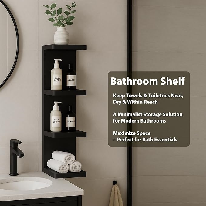 LitaEther Versatile 4 Tier Wall Shelf Unit,Black Lack Wall Shelf,Display Floating Shelf with Round Edge