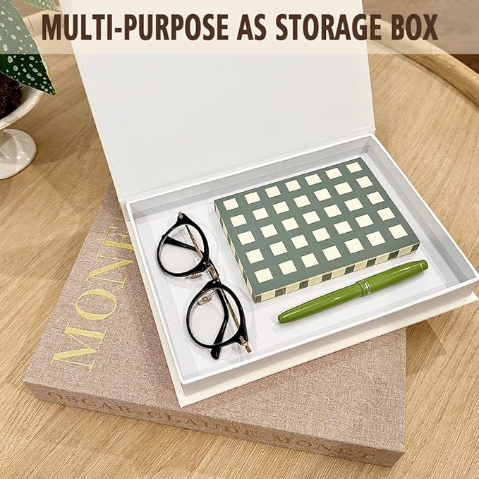 Decorative Books for Home Decor,Coffee Table Decor with Linen White Books Stack Bookshelf, Fake Book Double as Libros Decorativos and Photo Storage (3 Piece Set with Tray)