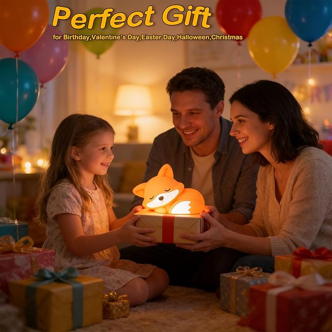 VoMii Fox Night Light for Kids, Cute Fox Lamp Silicone Baby Nursery Night Lamp, Dimmable Squishy Touch Bedside Lamps, Adorable Rechargeable Animal Lamps Gifts Kawaii Room Decor for Kids Girls Boys