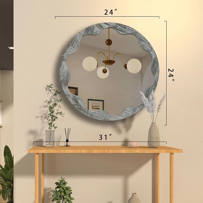Round Wood Mirror 24 Inch,Circle Mirror with Wood Frame for Wall,Rustic Natural Wooden Frame Decorative Round Boho Wall Mirror for Bathroom Bedroom Living Room