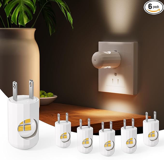 GEPLAD 6-Pack LED Night Light Plug-in Wall Outlet Light,2700K Warm White, Ambient Lighting for Bedroom, Bathroom, Nursery, Hallway, Kitchen