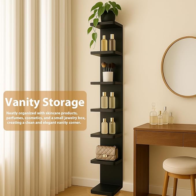 LitaEther Versatile 7 Tier Wall Shelf Unit,Black Lack Wall Shelf,Display Floating Shelf with Round Edge