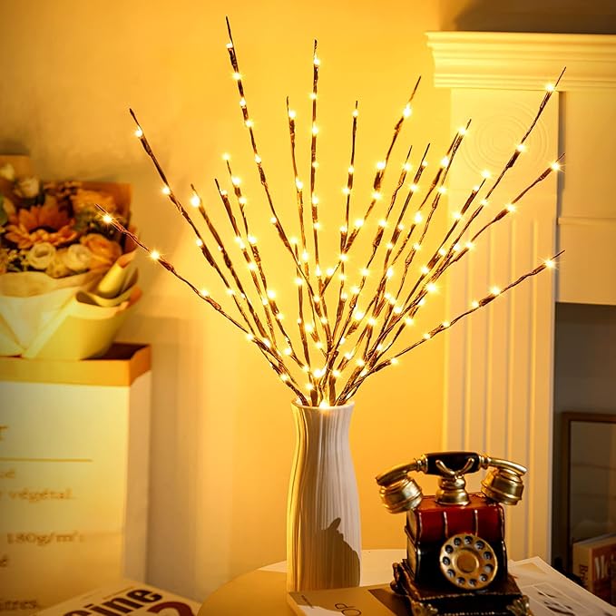 KXCOFTXI 3 Pack Twig Lights, Prelit Branches, USB Plug in Branches Lights with 60 LED Bulbs, Romantic Decorative Iights for Vase, Lighted Tree Branches for Indoor, Plug in Lighted Branches for Party