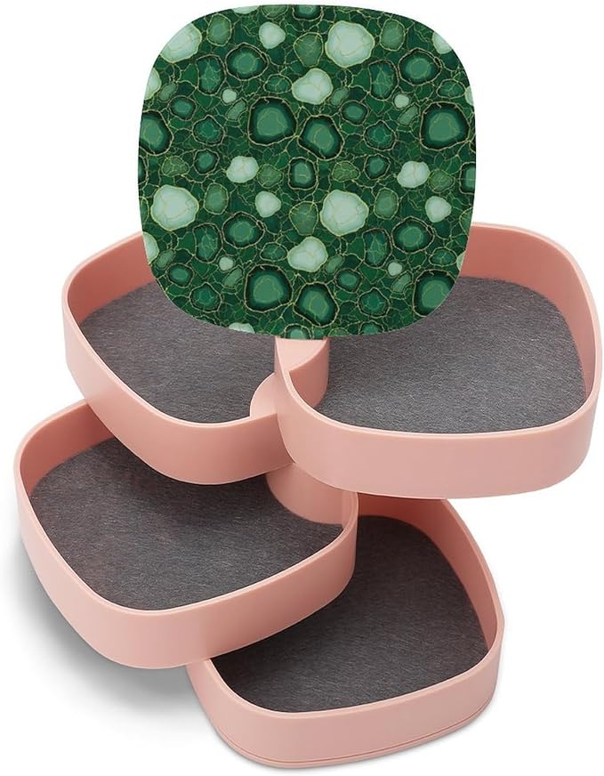 4 Layer Rotatable Travel Jewelry Case with Lid Emerald Green Marbled Teal Marble Jewelry Organizer Storage Box Earring Holder