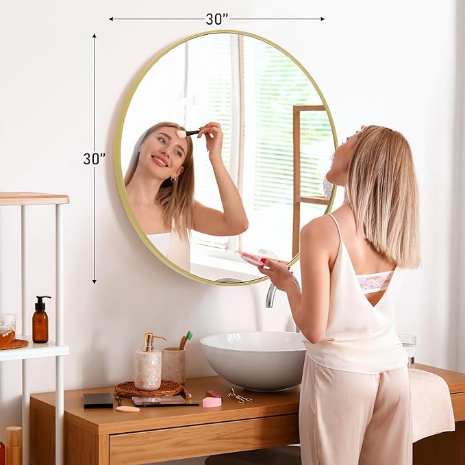 NEWBULIG Gold Round Wall Mirror 30 Inch, Bathroom Mirrors for Over Sink, Wall Decor for Bathroom, Entryway, Bedroom, Vanity