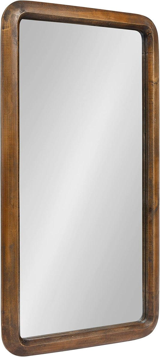 Kate and Laurel Pao Modern Rounded Rectangular Wall Mirror, 17 x 32, Walnut, Decorative Mid-Century Tall Wood Mirror with Radius Corners for Vertical or Horizontal Display