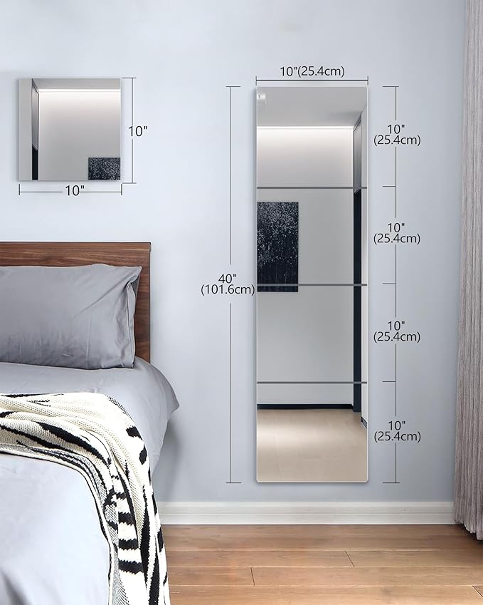 Wall Mirrors for Bedroom Door,Unbreakable Full Length Wall Mirrors Tiles,shatterproof Mirror for Kids 4 Pack 10" x10,Workout for Home Gym Body,Closet Mirror Wall Home Gym