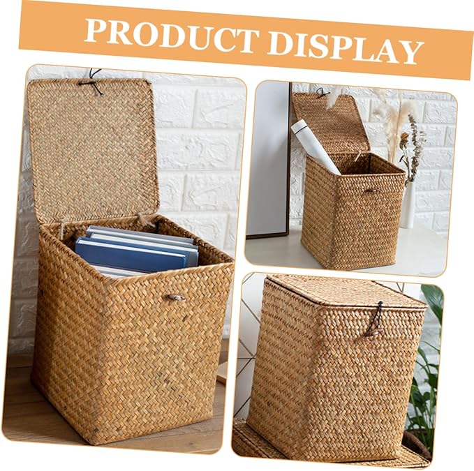 PRETYZOOM Sea Grass Storage Box Multi Functional Makeup Organizer for Desktop Chic Sundries Holder Decorative and Practical Home Storage
