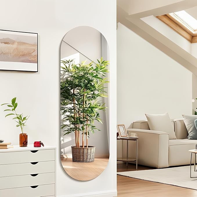 Niccy 65"×22" Frameless Oval Full Length Mirrors, Long Wall-Mounted Mirror for Living Room, 3mm Ultra-Clear Large Body Mirror, Explosion-Proof Hanging Wall-Mirror for Bathroom Bedroom Entryway