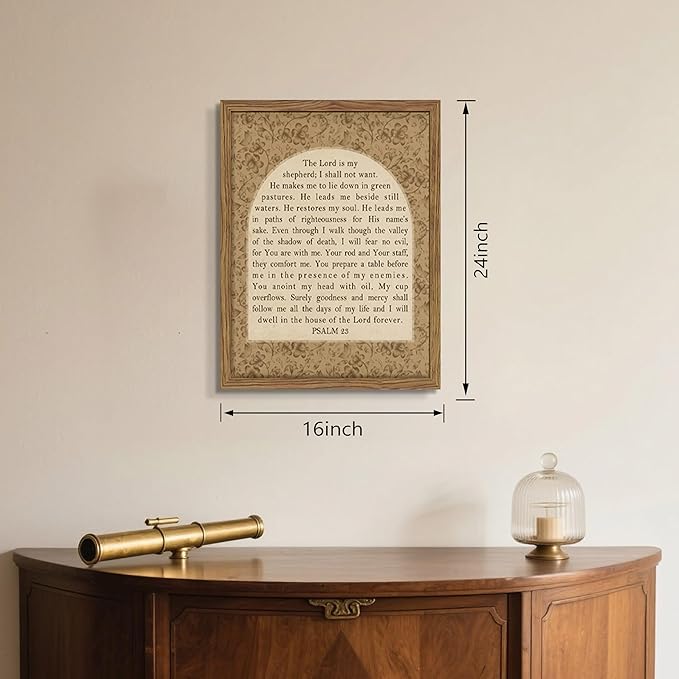 Framed Psalm 23 Wall Art, Christian Bible Verse Canvas Wall Decor, The Lord Is My Shepherd Inspirational Scripture Paintings, Vintage Floral Artwork Print Picture for Bedroom Home Office 16x24 Inch