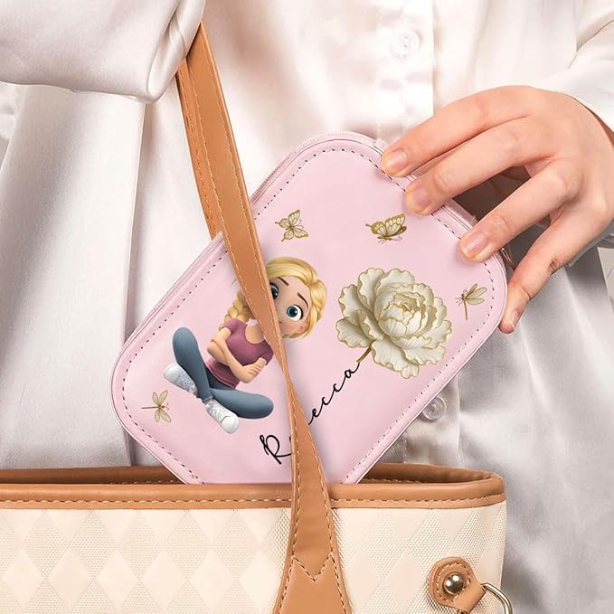 Wrappiness Women & Girls Floral Makeup Box With LED Mirror - Personalized Birthmonth Flower Travel Jewelry Organizer Gift for Daughters Sisters on Birthday Christmas Graduation Wedding