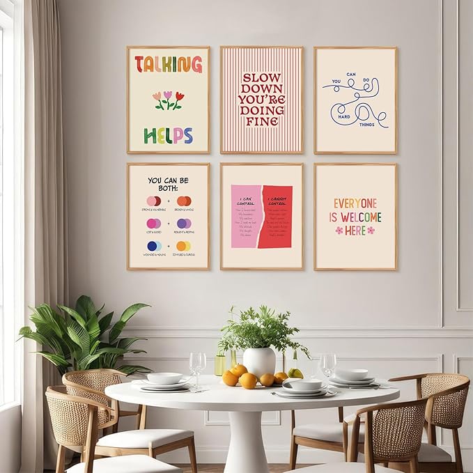 Mental Health Office Wall Decor Therapy Wall Art Mental Health Canvas Posters Motivational Inspirational Quotes Pictures Boho Positive Artwork for Counseling Office Classroom 8x10 Inch Unframed 6Pcs