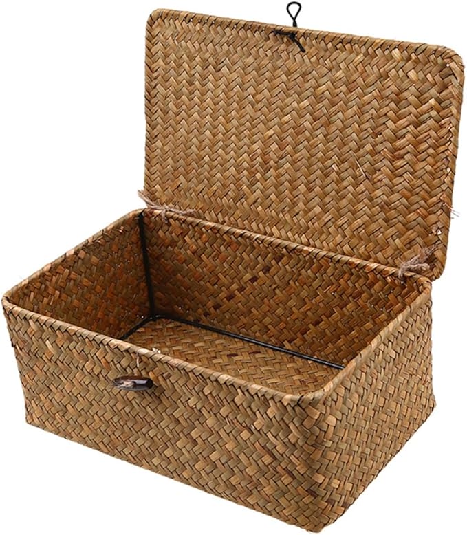 Luxshiny Handmade Seaweed Storage Box Woven Basket Makeup Organizers Storage Natural Decor