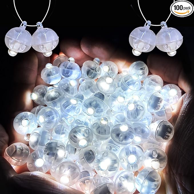 100PCs Mini Led Lights, Led Balloons Light up Balloons for Party Decorations Neon Party Lights for Paper Lantern Easter Eggs Birthday Party Wedding Halloween Christmas Decoration - Blinking White