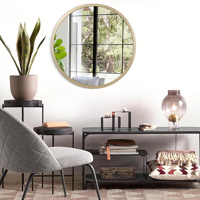JJUUYOU Circular Wall Mirror Decorative Round for Bathroom Small Decor Circle Metal Framed Make up for Farmhouse Living Room Bedroom Dorm 20Inch