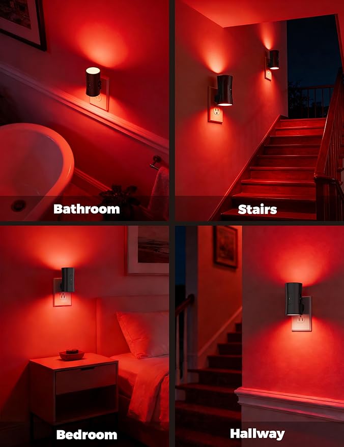 fesnne Night Light, 2-Pack Dimmable Plug-in Night Light with Auto On/Off & 90°Rotatable Plug, 0-100LM Adjustable Brightness,1W Ultra Low Energy for Bedroom, Hallway, Bathroom, Nursery, Kids Room, Red