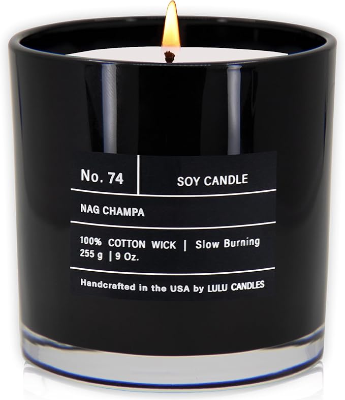 Lulu Candles | Nag Champa - Indian Incense | Highly Scented Premium Candles in Giftable Box for Home and Office | Vegan Soy Blend Jar Candle with 100% Cotton Wick | Slow Burning & Long Lasting (9 Oz.)