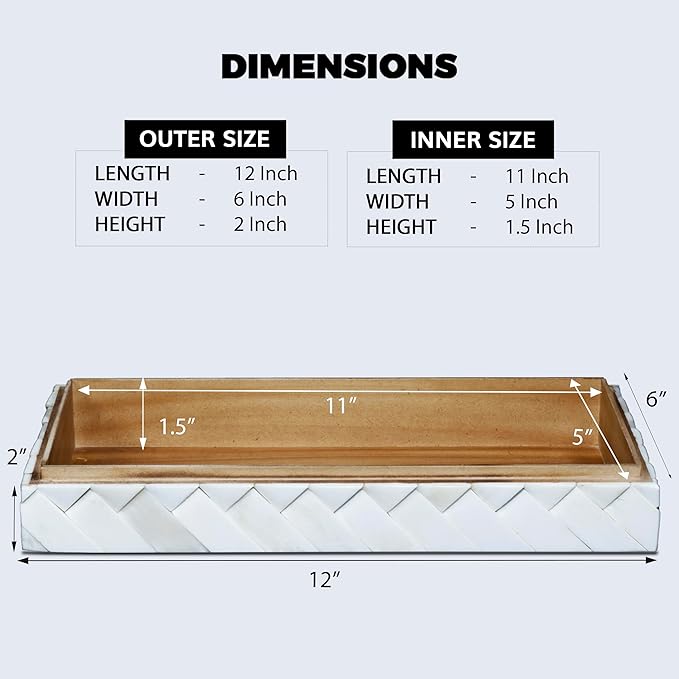 Handicrafts Home Large Decorative Storage Box 12x6– Coffee Table Organizer Box, Modern Home Décor Accent, Keepsake Memory Box, Jewelry Storage Box, Boho Decorative Box with Lid for Shelf, Mantle Decor