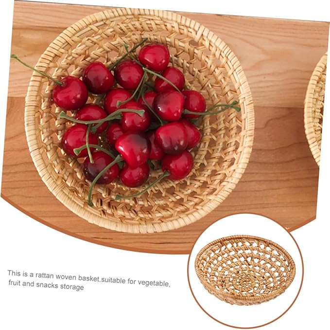 IMIKEYA 3pcs Multi-function Woven Fruit Basket Decorative Storage Tray for Kitchen Counter Entryway Dining Table Natural Rattan Design for Snacks Bread and Household Items