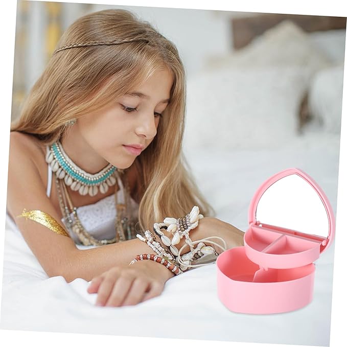 2pcs Heart Shaped Jewelry Organizer Makeup Mirror Dual-layer Decorative Box for Earrings and Bracelets Girls Women and Special Occasions