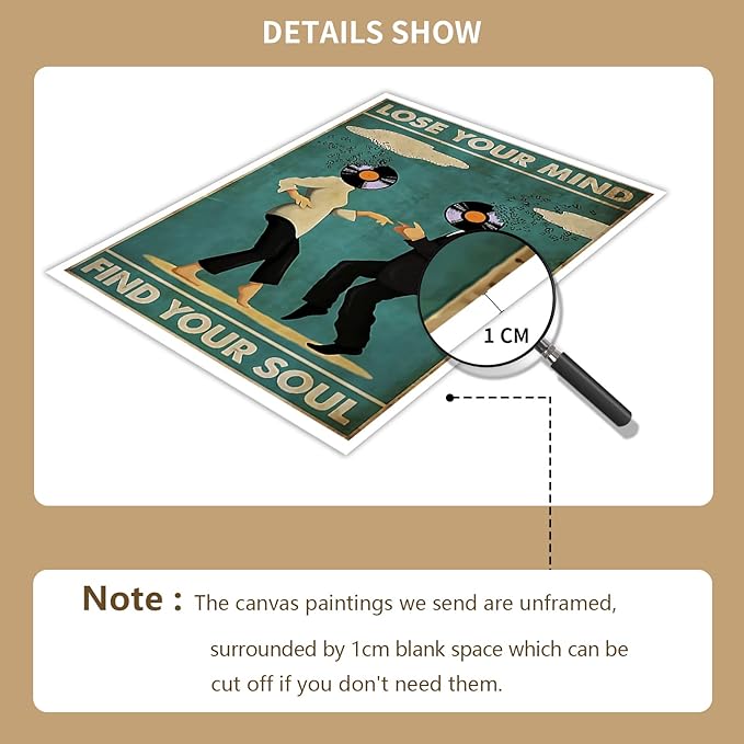 Vintage Classic Movie posters for room aesthetic Spiritual Quotes Lose Your Mind Find Your Soul Canvas Wall Art Cool Music Dance Wall Decor Painting for Bedroom 12x16in Unframed