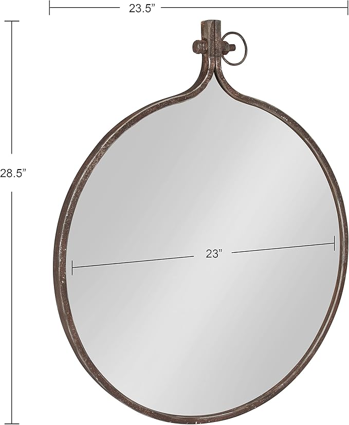 Kate and Laurel Yitro Round Industrial Rustic Metal Framed Wall Mirror, 23.5x28.5, Rustic Metal, Chic Industrial Accent Mirror for Wall