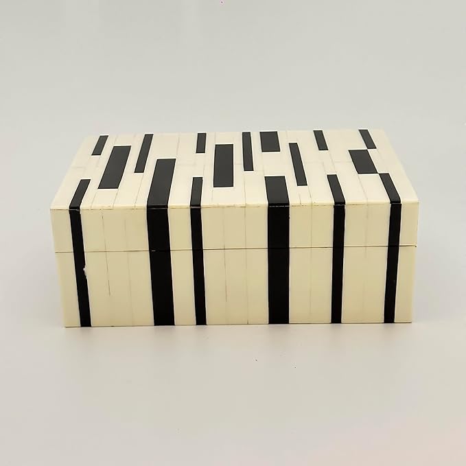 Perilla Home Home Decor Decorative Storage Wooden Box Small Ikigai Organizer Tool Stash Card Craft Treasure Trinket Memory Keepsake Jewelry Box for Men and Women, Gifts For All, Black and Off White