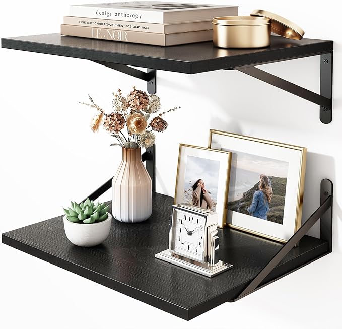 Fixwal Deep Floating Shelves for Wall, 15.7in X 11.8in X 0.6in Wide Black Shelves for Bedroom, Large Wall Shelf for Living Room, Kitchen, Bathroom, Laundry Room and Decor Storage (Set of 2)