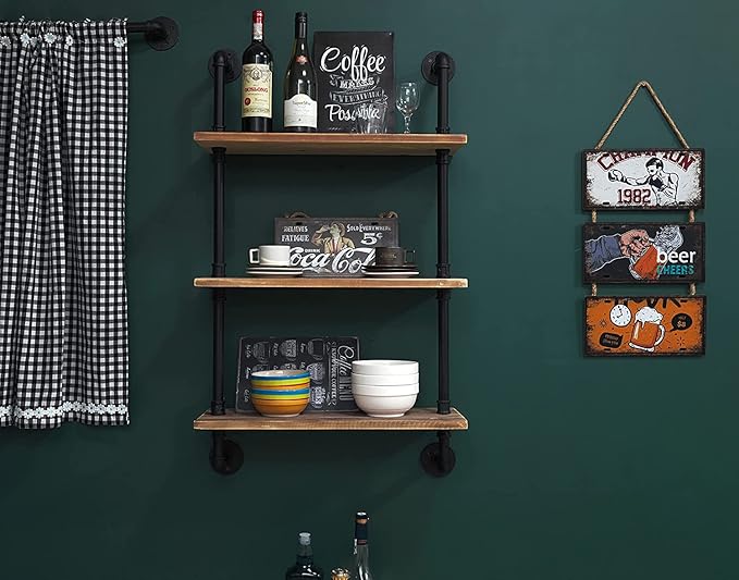 HDDFER Industrial Pipe Shelving Bathroom Shelves Over Toilet 24 Inch,Rustic Wall Shelves,Industrial Floating Shelves for Wall Pipe Shelf Farmhouse Shelf for Kitchen