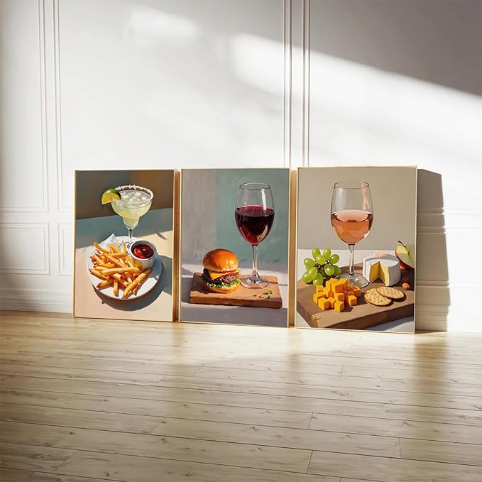 Set of 6 Trendy Cocktail Poster Martini and Cheese Crackers Prints Bar Cart Accessories Decor Retro Cocktail Wall Art Red Wine Canvas Room Decor Pictures for Apartment Dorm Unframed 12x16 inch