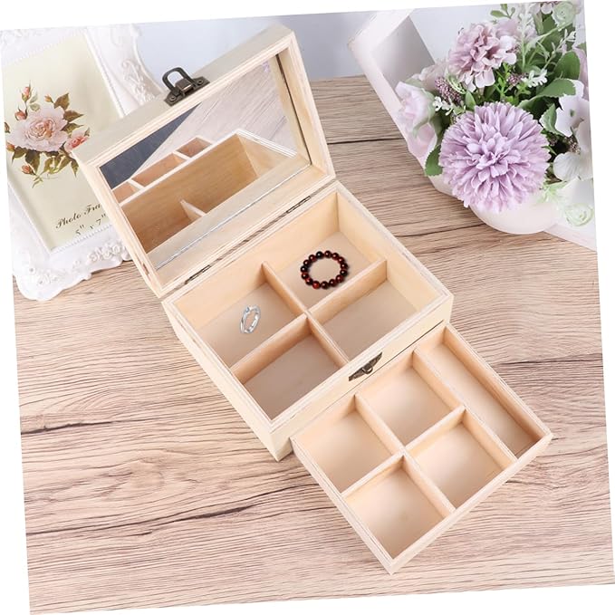 Beaupretty DIY Children's Double Mirror Jewelry Box Lightweight Clay Makeup Organizer Handmade Wooden Jewelry Box for Boys and Girls Colorful Design Storage for Trinkets and Accessories