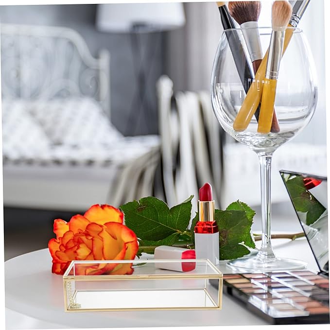 Levemolo 1Pc Elegant Jewelry Box Storage Case Versatile Glass Cosmetic Organizer for Lipstick and Jewelry for Weddings and Special Occasions