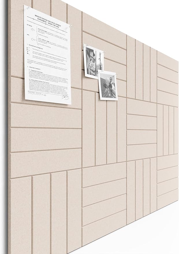 Bumusty Large Cork Board Alternative-48 x 36" Felt Bulletin Board Tiles, with 30 Pushpins, 70 Adhesive Tabs, Bold-Stripe 12-Pack, Cork Boards for Office Push Pin Board Felt Board-Oatmeal