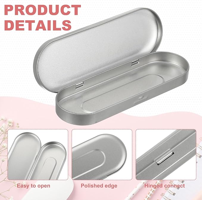 uxcell 3pcs Metal Hinged Tins Box, 6.9x2.4x0.7 Inch Rectangular Empty Tin Box Portable Pencil Containers for Pen Makeup Brushes Home Organizers, Silver