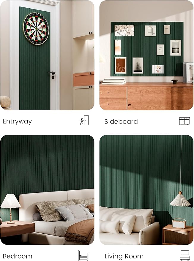 Bumusty Large Cork Board Alternative-48 x 36" Felt Bulletin Board Tiles, with 30 Pushpins, 70 Adhesive Tabs, Fine-Stripe 12-Pack, Cork Boards for Office Push Pin Board Felt Board-Pine Green